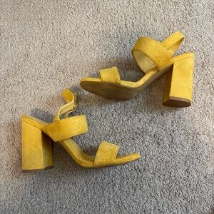 Yellow Suede Block Heel Sandals